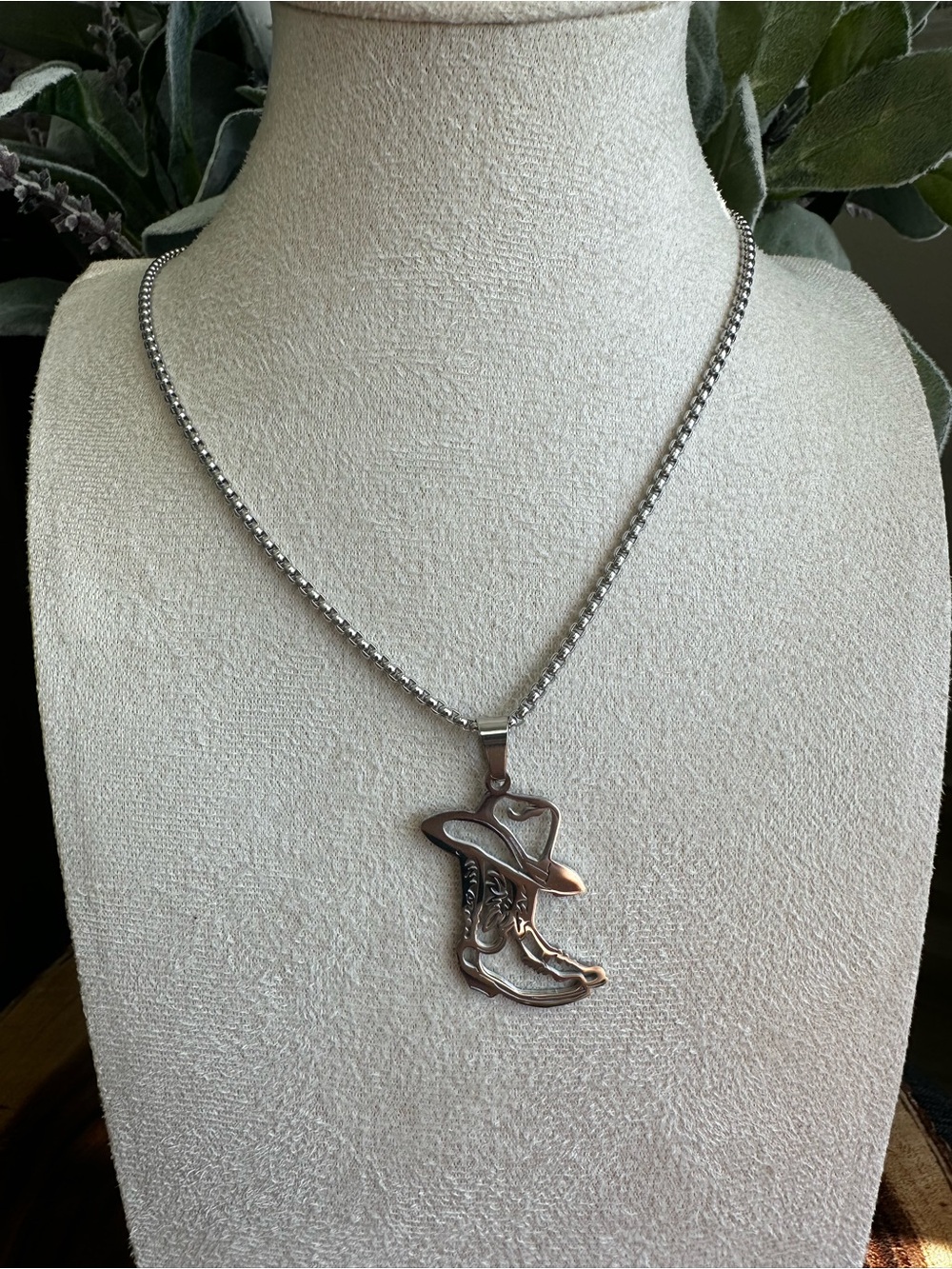 Sterling Silver-Tone Cowboy Boot Pendant Necklace